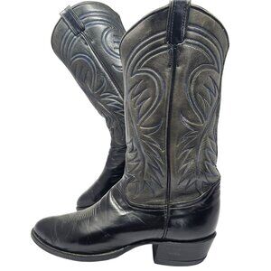 Tony Lama Vintage Black & Grey Western Leather Cowboy Boots Size 11B